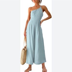 Elegant Light Blue One-Shoulder Jumpsuit